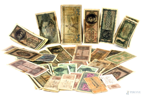 Lotto di varie banconote italiane e straniere, (difetti).