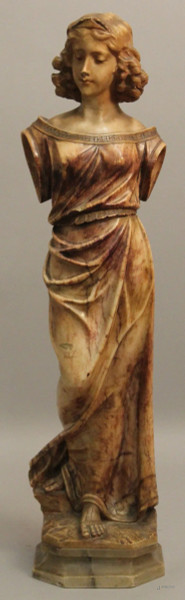 Fanciulla, scultura in pasta di marmo e onice, periodo liberty, h.86 cm.