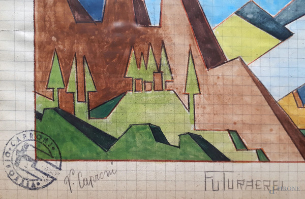 Vittorio Caproni (XX sec.), Futuraerei, lotto composto da due aeropitture a tecnica mista su cart...