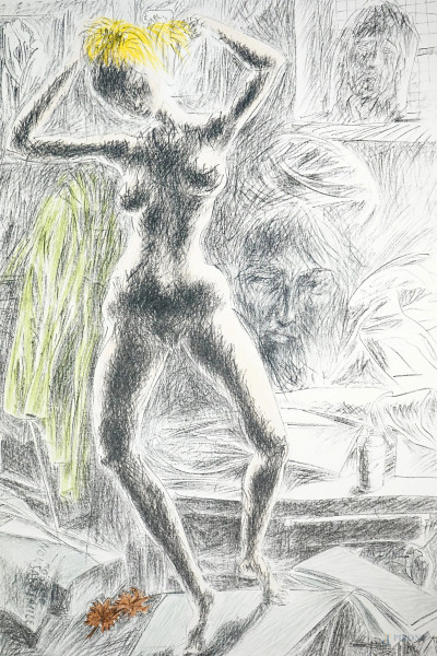 Pericle Fazzini - Nudo di donna, prova d'autore, cm 70x49,5, con dedica dell'autore
