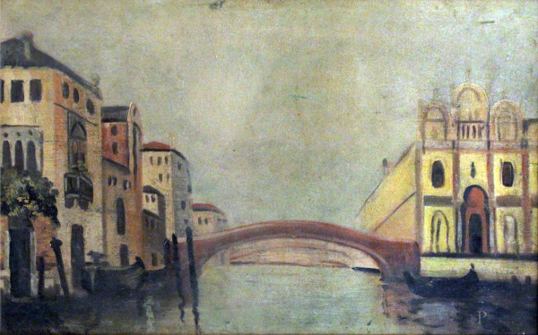 Scorcio di Venezia, olio su tela, 56x36 cm, entro cornice firmato R.Rinner 1865