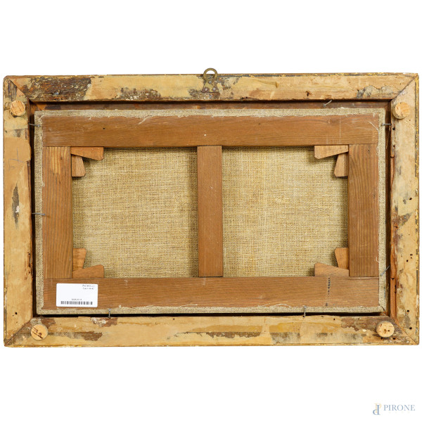 Paesaggio fluviale con casa, XIX secolo, olio su tela, cm 28,5x48,5, entro cornice