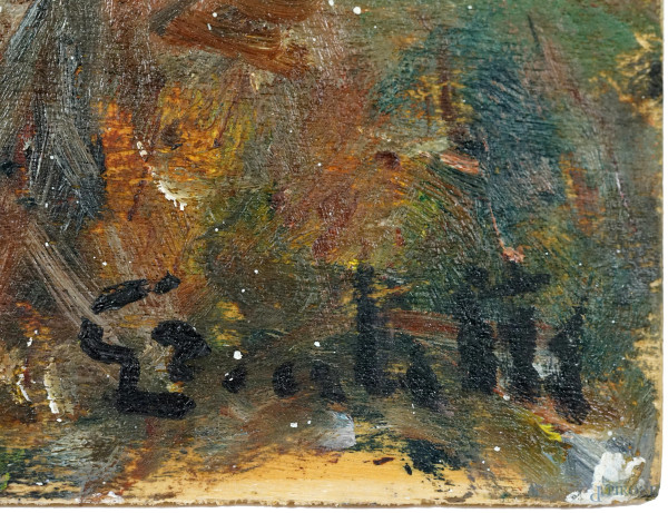 Alberi, olio su compensato, firmato in basso a destra Bocchetti, cm 17,9x24