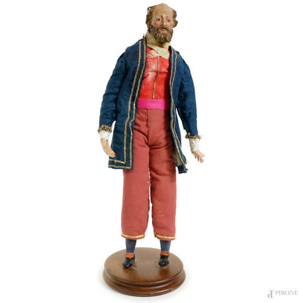 Lotto composto da 7 sculture in terracotta policroma e stoffa (alcune con occhi in vetro) raffigu...