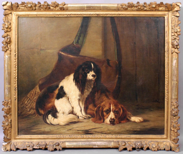 Cani, olio su tela 60x75,5, firmato I.Tapissier, entro cornice.