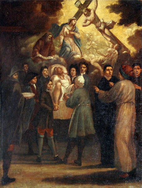 Pittore del XVIII sec., Scena religiosa, olio su tela, cm 54x44.