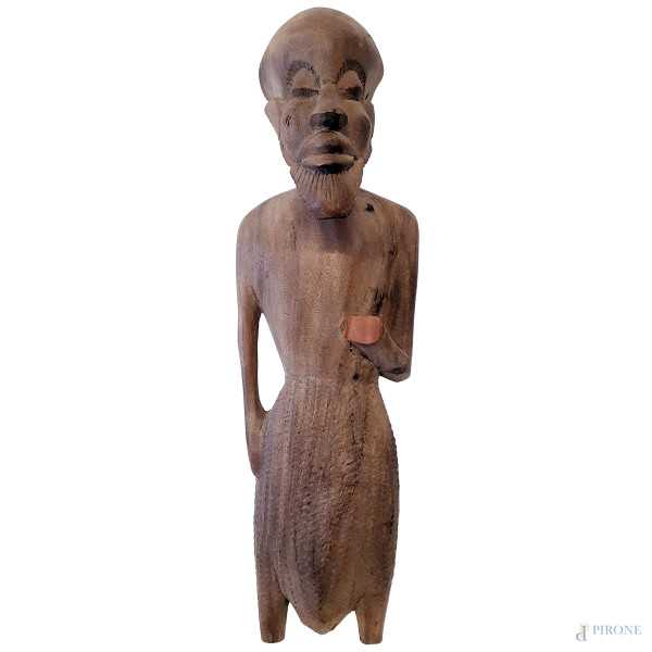 Artista coloniale del Novecento, importante grande scultura Bamana raffigurante figura maschile, Mali centro occidentale, inizi del XX sec., ebano scolpito, altezza cm 83, peso kg 10