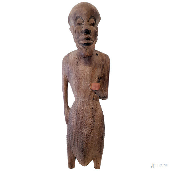 Artista coloniale del Novecento, Scultura “Bamana”, Figura maschile, arte coloniale del Mali centro occidentale, inizi del XX secolo, ebano scolpito, altezza cm 83, peso kg 10  