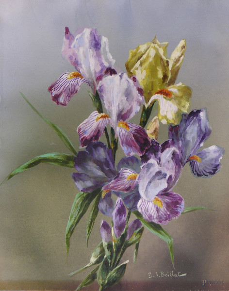 E. A. Boillat (XX sec.), Composizione con fiori, olio su carta, cm 23x30, firmato 