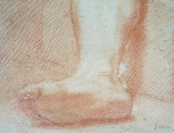 Nudo maschile disteso, sanguigna su carta filigranata, XVIII secolo, cm 47x38, entro cornice