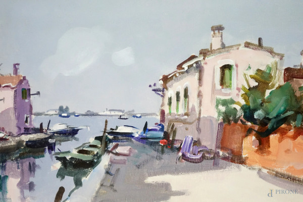 Burano, tecnica mista su tela, cm 35x50, firmato, entro cornice