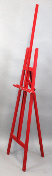 Cavalletto da pittore, in legno dipinto rosso, cm h186x49x12 (chiuso)