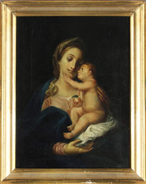 Madonna con bambino, olio su tela, primi &#39;900, cm 50 x 40.