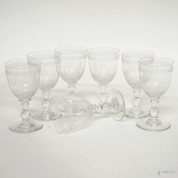 Sette bicchierini in vetro molato, XX secolo, cm h 10,3