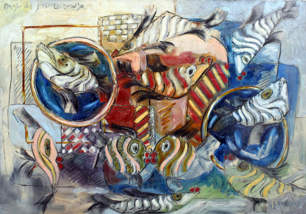 Paolo Da San Lorenzo - L'acquario, olio su tela, cm. 70x100