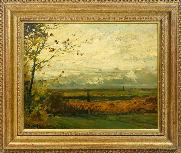 Paesaggio, olio su tavoletta, 29,8x38,5, inizi XX secolo, entro cornice