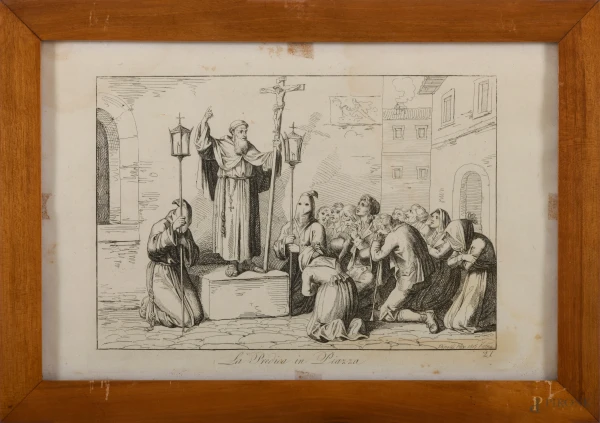 Lotto di 24 incisioni di Bartolomeo Pinelli, cm 23x36 entro cornice, (difetti, gore e tracce di umidità)