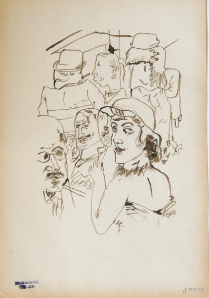 Figure, disegno a tecnica mista, cm 28 x 31. Provenienza Galerie Rive Gauche Paris, firmato in basso