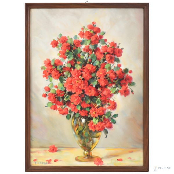 Alfio Paolo Graziani (1900-1981), Vaso di fiori, olio su tela, cm 70x50, firmato in basso, entro cornice