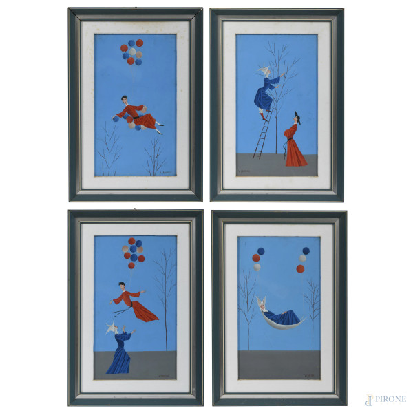 Coppia di specchiere ovali in legno e stucco dorato, XIX secolo, cm 116x62  (rotture, mancanze, difet [..]