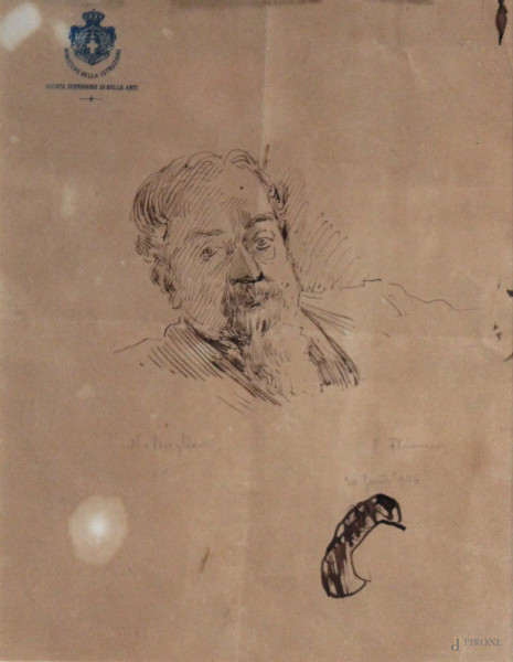Ritratto, china su carta, entro cornice, 27x32 cm, entro cornice firmato e datato Breglia 1904