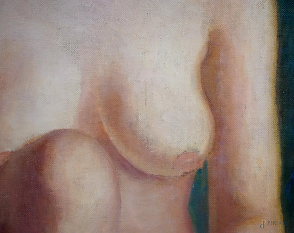 Nudo di donna, olio su tela, firmato Sobrero, cm 129x109,5, entro cornice
