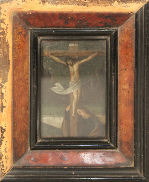 Cristo crocefisso, olio su rame, cm. 10x6,5 cm, XVIII secolo.