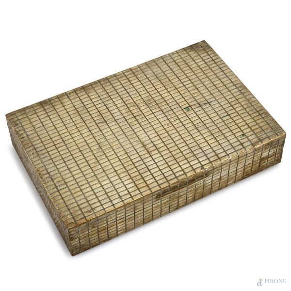 Scatola in legno rivestita in argento, cm 4x20x13,5