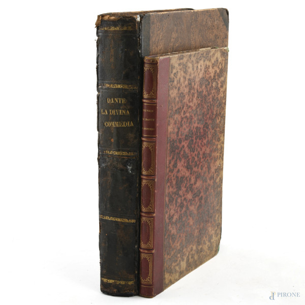Lotto composto da: Oeuvred de Dante Alighieri, La Divine Comédie […], Parigi 1854; La Divina Commedia di Dante Alighieri illustrata da Gustavo Dorè, Milano 1887, (segni di usura, tracce di umidità, strappi, difetti, rotture)