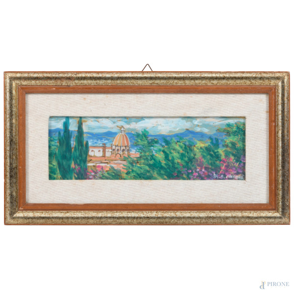 Antonio Calabro, Firenze, XX secolo, tecnica mista su cartone, cm 15x35, firmato in basso a destra, entro cornice