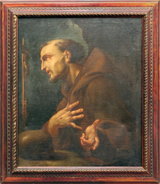 San Francesco, olio su tela, cm 70 x 80, XVIII sec, entro cornice.