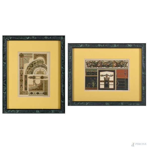 Coppia di stampe da C. Boito, Arte Utile, tav. 33 e tav. 39, cm 44x34 compreso passepartout, entro cornice