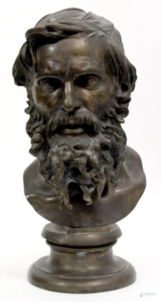 Vincenzo Gemito - Busto di filosofo, scultura in bronzo con timbro della fonderia, H 39 cm.