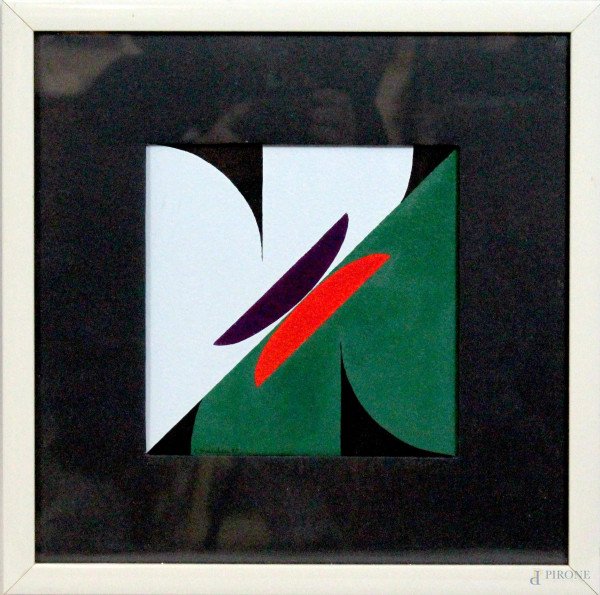 Carmelo Marchese - Quadrifoglio n.4, olio su carta cotone, datato 1997, cm 20x20, entro cornice