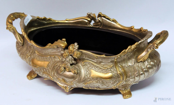 Fioriera in bronzo dorato, h.14x38x14 cm