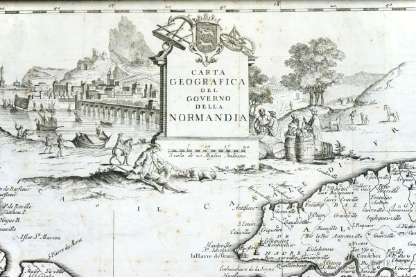 Carta geografica del Governo della Normandia, incisione, cm 35x45,5,  Venezia, XVIII secolo, entro cornice, (macchie) - Asta ASTA A TEMPO DI  ANTIQUARIATO E ARTE MODERNA - Aste Pirone