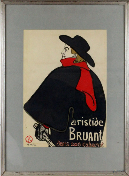 Henri De Toulouse-Lautrec - Aristide Bruant dans son cabaret, manifesto, cm 44x31, entro cornice