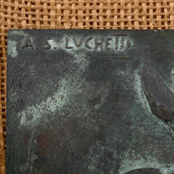 Sesto Americo Luchetti, Sirocchie Miei Uccelli, XX secolo, rilievo su bronzo, cm 19x23,5, firmato...