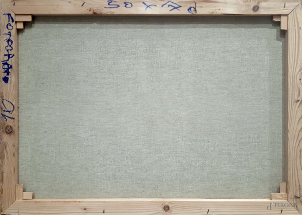 Scorcio marino con barche di pescatori, fine anni 60, olio su tela, cm 50x70, firmato