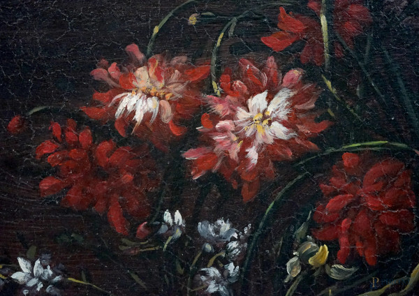 Natura morta con vaso di fiori, olio su tela, XX secolo, cm 60.4x45, entro cornice