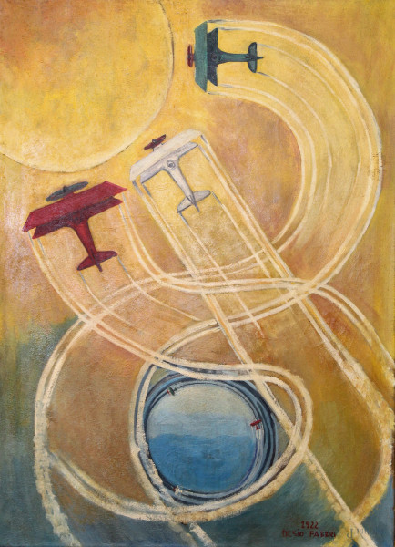Desio Fabbri, Aeropittura 1922, olio su tela, cm 50x70, entro cornice
