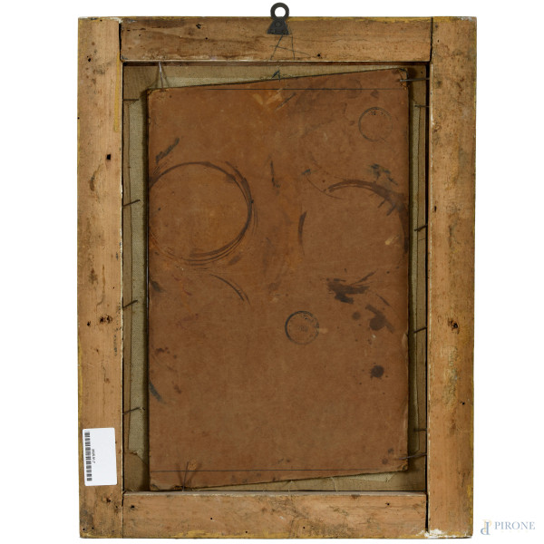 Galli, olio su cartone, inizi del XX secolo, cm 37,5x25 entro cornice