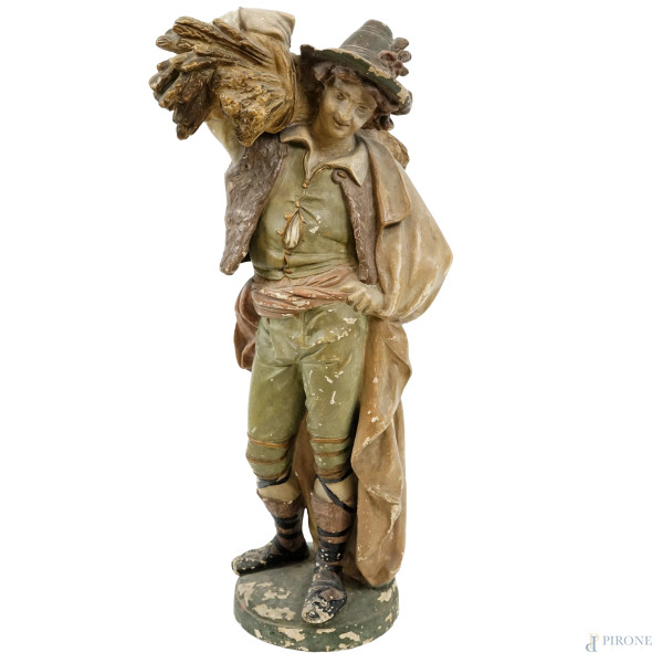 Contadino della campagna romana, scultura in gesso policromo, altezza cm 65