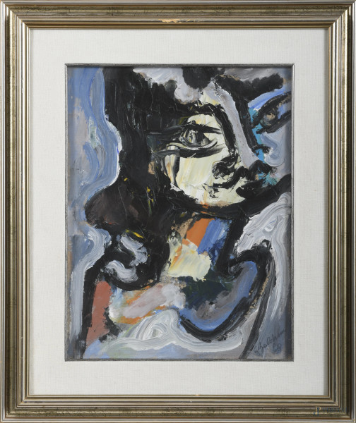 Senza Titolo, XX secolo, olio su cartone telato, cm 44x34, firmato e datato 