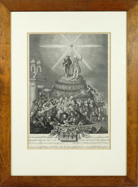 Allegoria dell'imperatore Giuseppe II come "nuovo pescatore di uomini", incisione, dopo il 1782, cm 68,5x48,5, entro cornice (difetti)