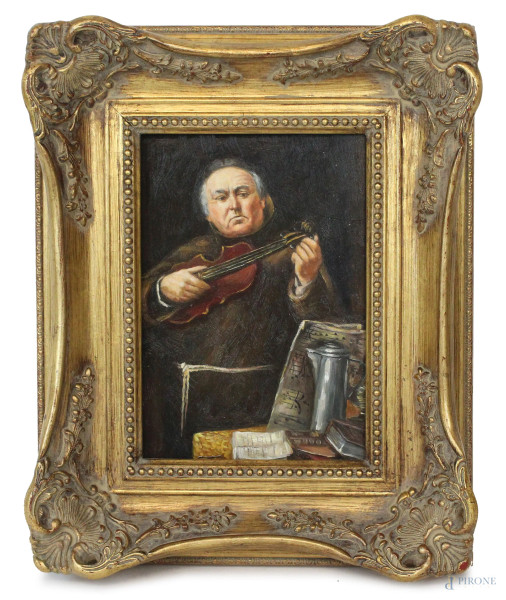Copia da Christian Maximilian Baer (1853-1911), Una falsa corda, olio su tavola, cm 18x13, entro cornice.