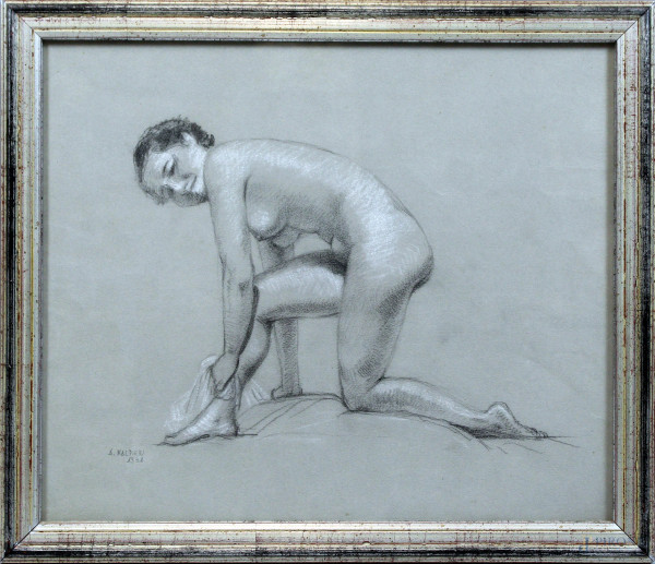 Arnaldo Malpieri - Studio di nudo femminile, tecnica mista su carta, cm 36x44, entro cornice
