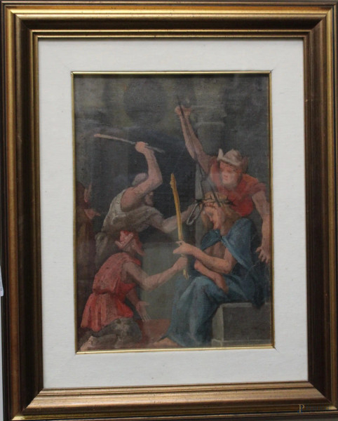 La flagellazione di Cristo, olio su tela, XIX sec., cm 35 x 25, entro cornice.