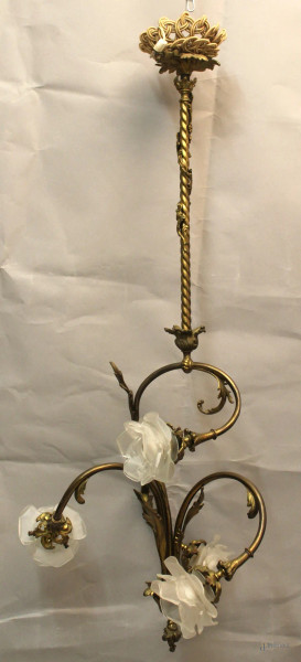 Lampadario in bronzo, H 100 cm, primi &#39;900.