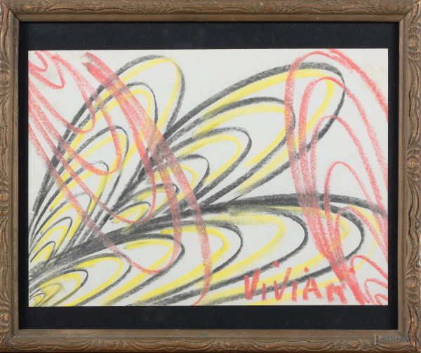 Giuseppe Viviani, Astratto, pastello grasso su carta, cm 21x29,5, firmato in basso a destra, entro cornice